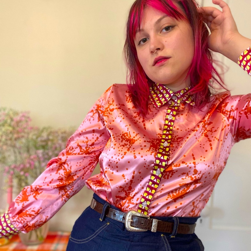 Silky Patterned Button Up Blouse